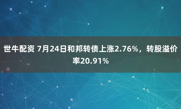 世牛配资 7月24日和邦转债上涨2.76%，转股溢价率20.91%