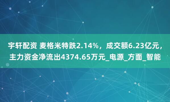 宇轩配资 麦格米特跌2.14%，成交额6.23亿元，主力资金净流出4374.65万元_电源_方面_智能